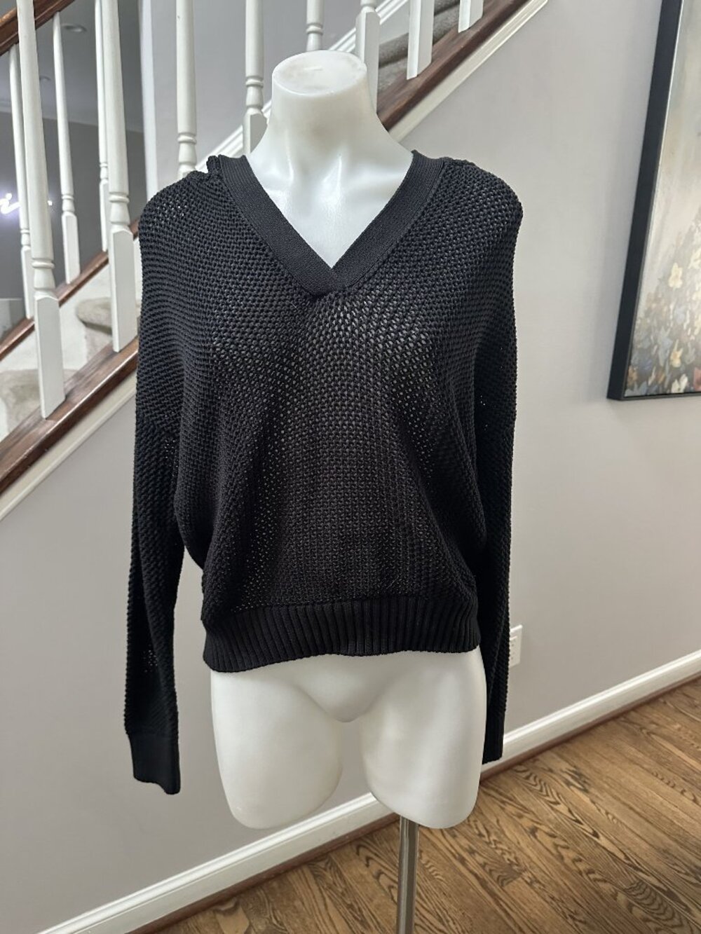 Lilla P Black Hooded V-Neck Sweater Size s